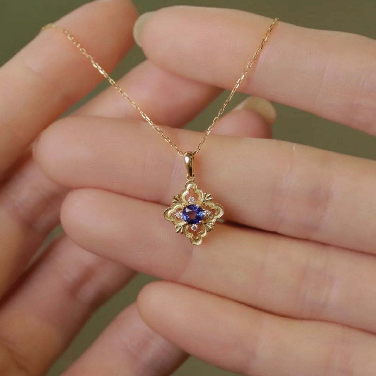 Sapphire Fleur Necklace (Solid Silver) - Hypoallergenic - Abbott Atelier