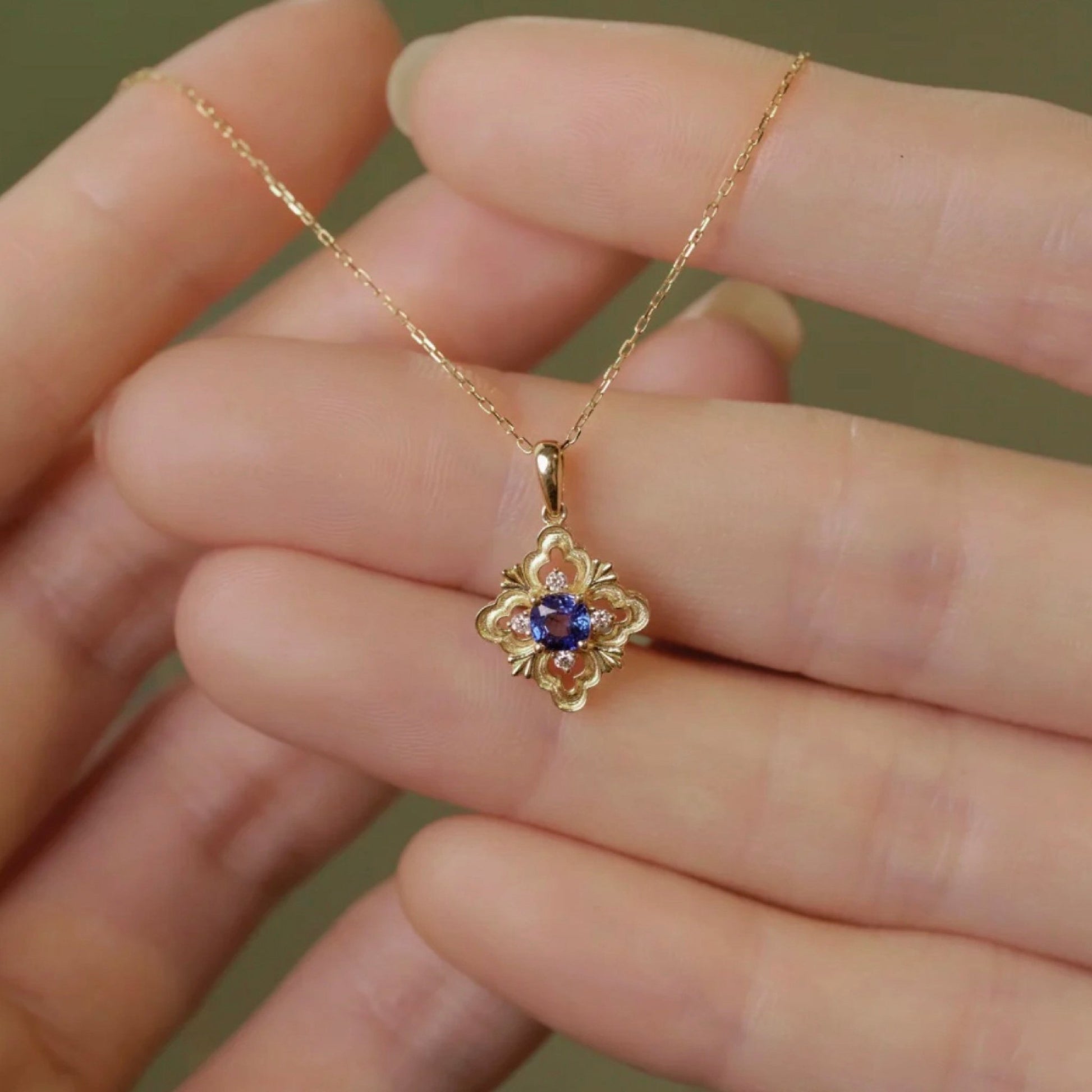 Sapphire Fleur Necklace (Solid Silver) - Hypoallergenic - Abbott Atelier