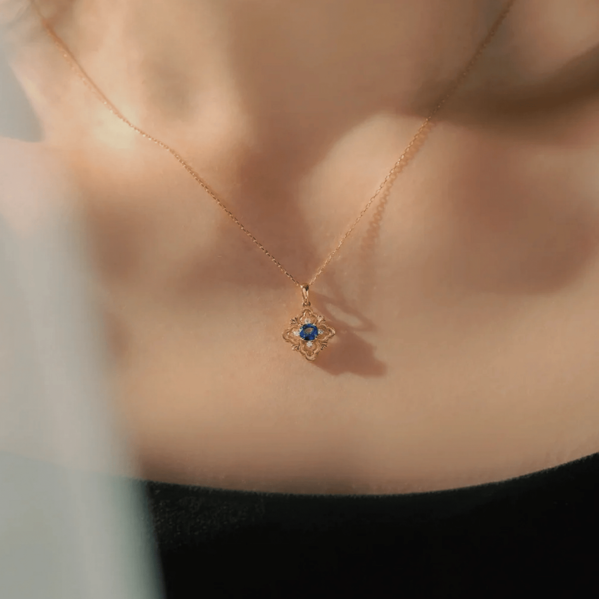 Sapphire Fleur Necklace (Solid Silver) - Hypoallergenic - Abbott Atelier
