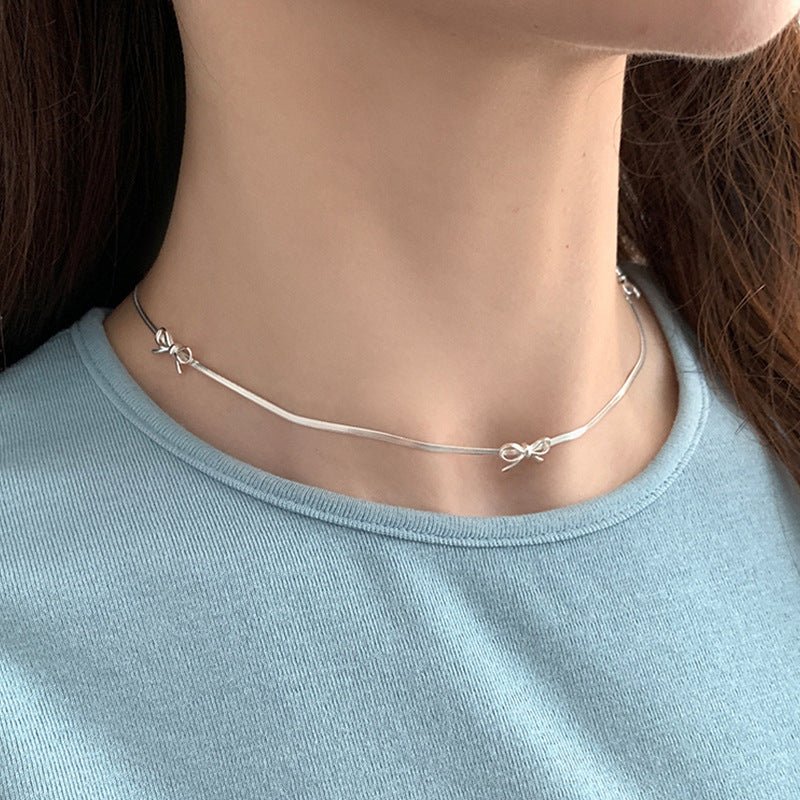 Silver Bow Choker Necklace - Gold Plated - Abbott Atelier