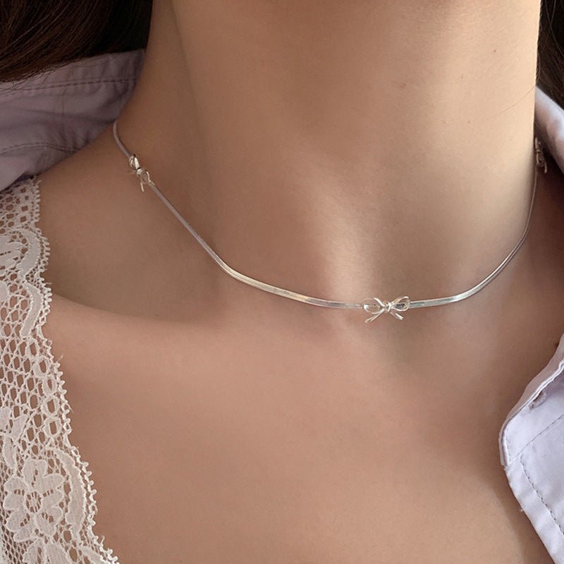 Silver Bow Choker Necklace - Gold Plated - Abbott Atelier