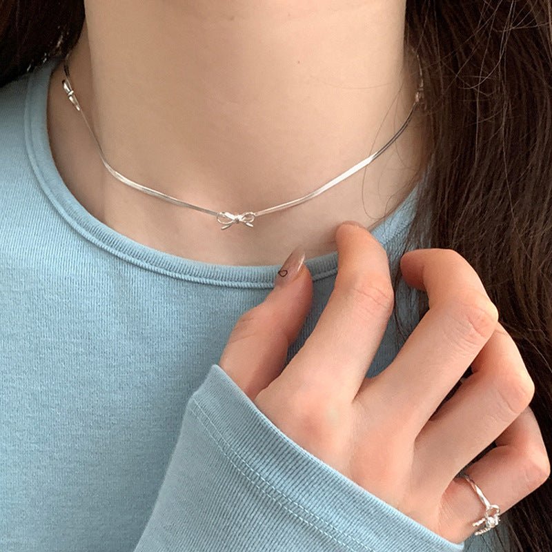 Silver Bow Choker Necklace - Gold Plated - Abbott Atelier