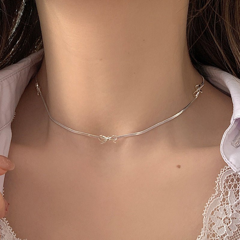 Silver Bow Choker Necklace - Gold Plated - Abbott Atelier