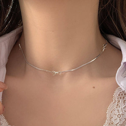 Silver Bow Choker Necklace - Gold Plated - Abbott Atelier