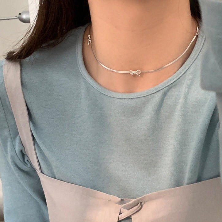 Silver Bow Choker Necklace - Gold Plated - Abbott Atelier