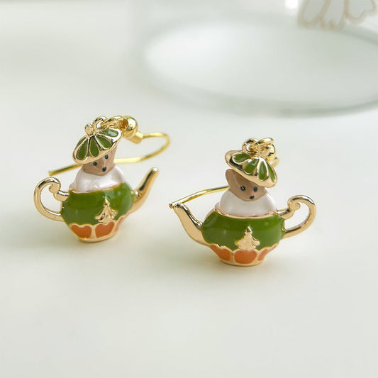 Teddy at Tea Time Earrings - Hypoallergenic - Abbott Atelier