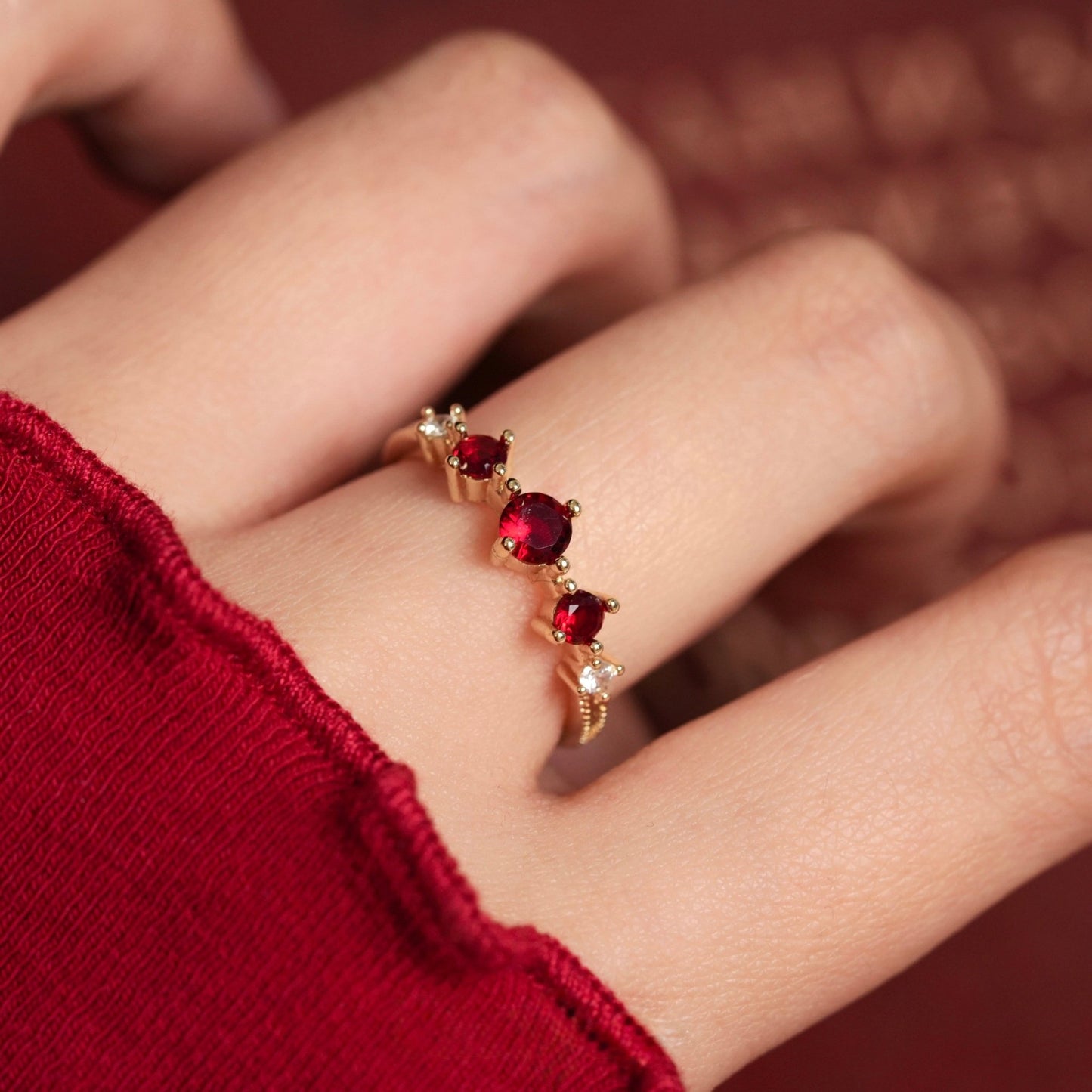 Trinity Ruby Ring - Gold - Plated - Abbott Atelier