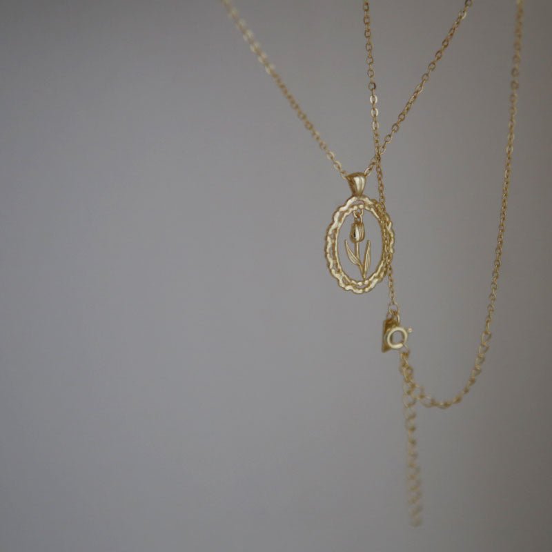 Vintage Tulip Necklace (Solid Silver) - Hypoallergenic - Abbott Atelier