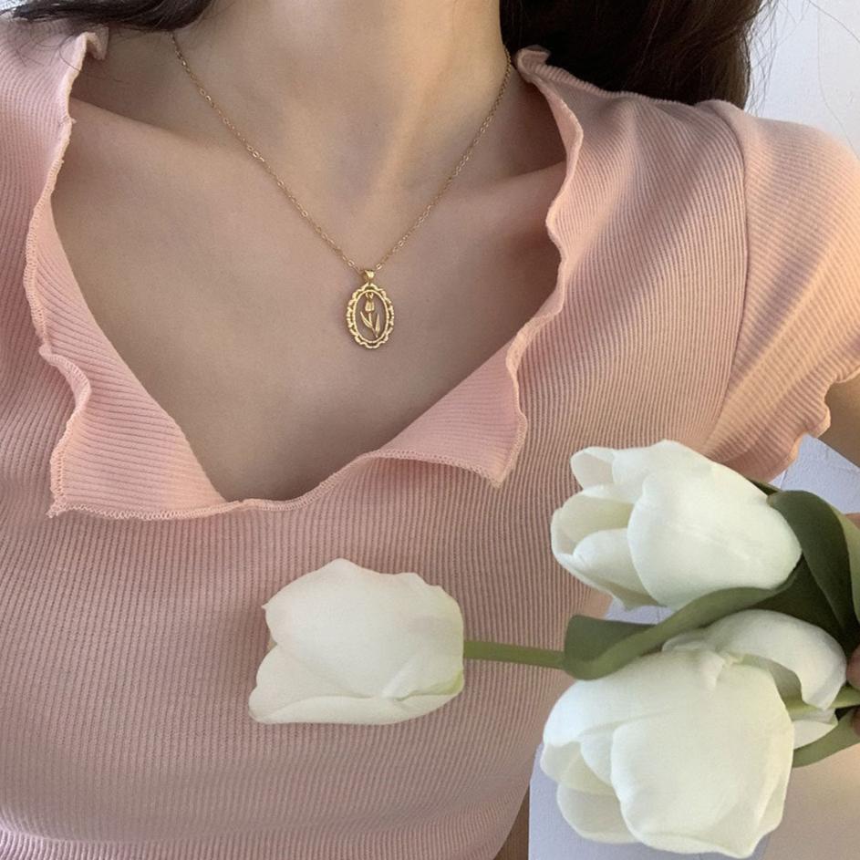 Vintage Tulip Necklace (Solid Silver) - Hypoallergenic - Abbott Atelier