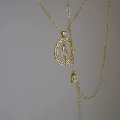 Vintage Tulip Necklace (Solid Silver) - Hypoallergenic - Abbott Atelier