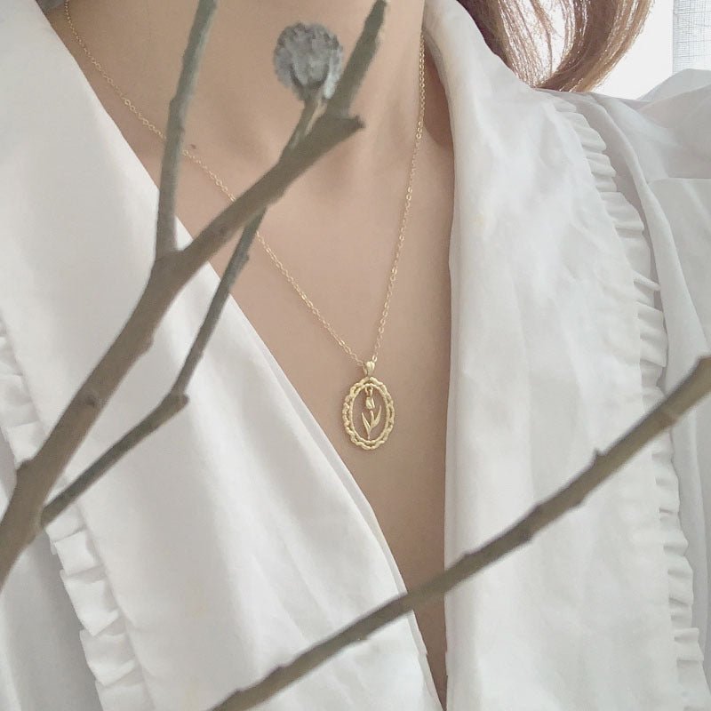 Vintage Tulip Necklace (Solid Silver) - Hypoallergenic - Abbott Atelier