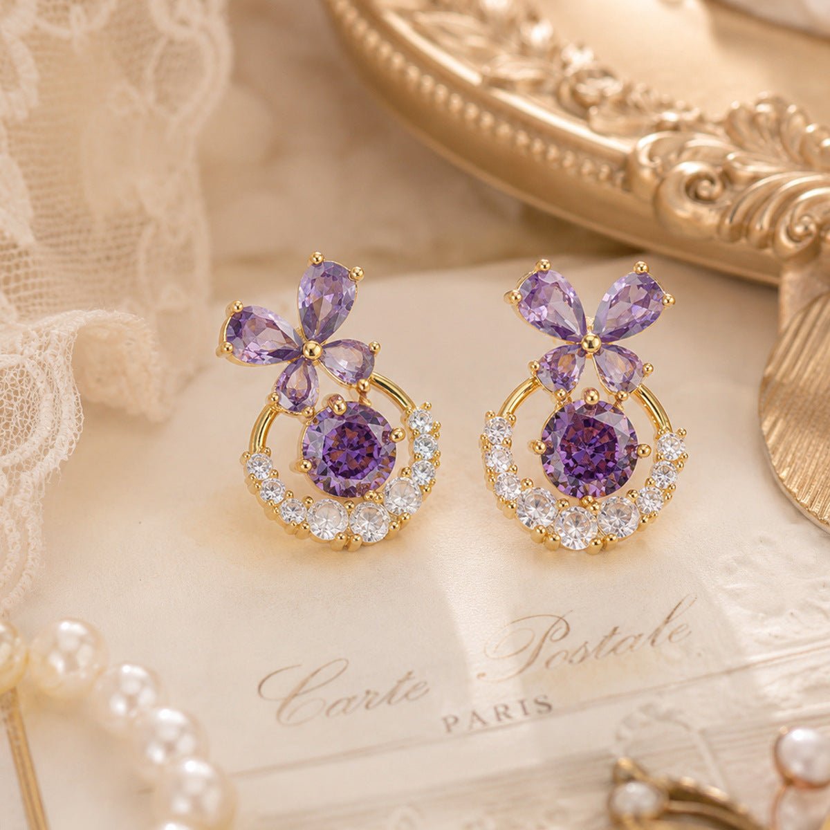 Violet Butterfly Waltz Earrings - Gold Plated - Abbott Atelier