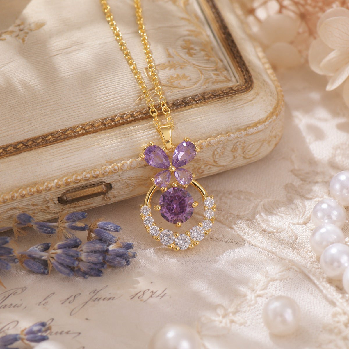 Violet Butterfly Waltz Necklace - Gold Plated - Abbott Atelier