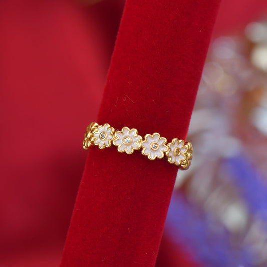 White Daisy Band Ring - Gold - Plated - Abbott Atelier