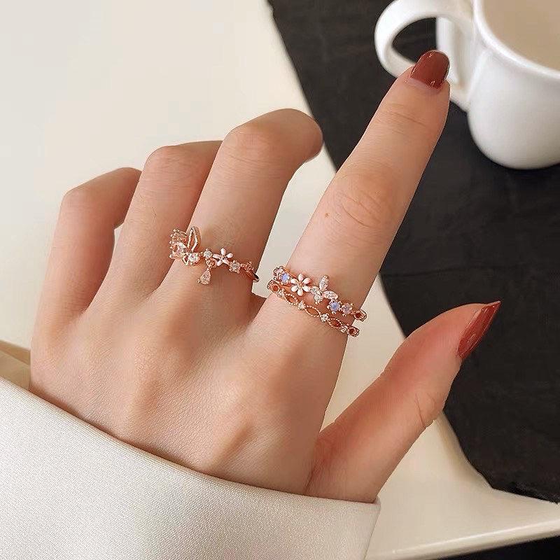 White Flower Butterfly Ring - Vivian - Gold - Plated - Abbott Atelier