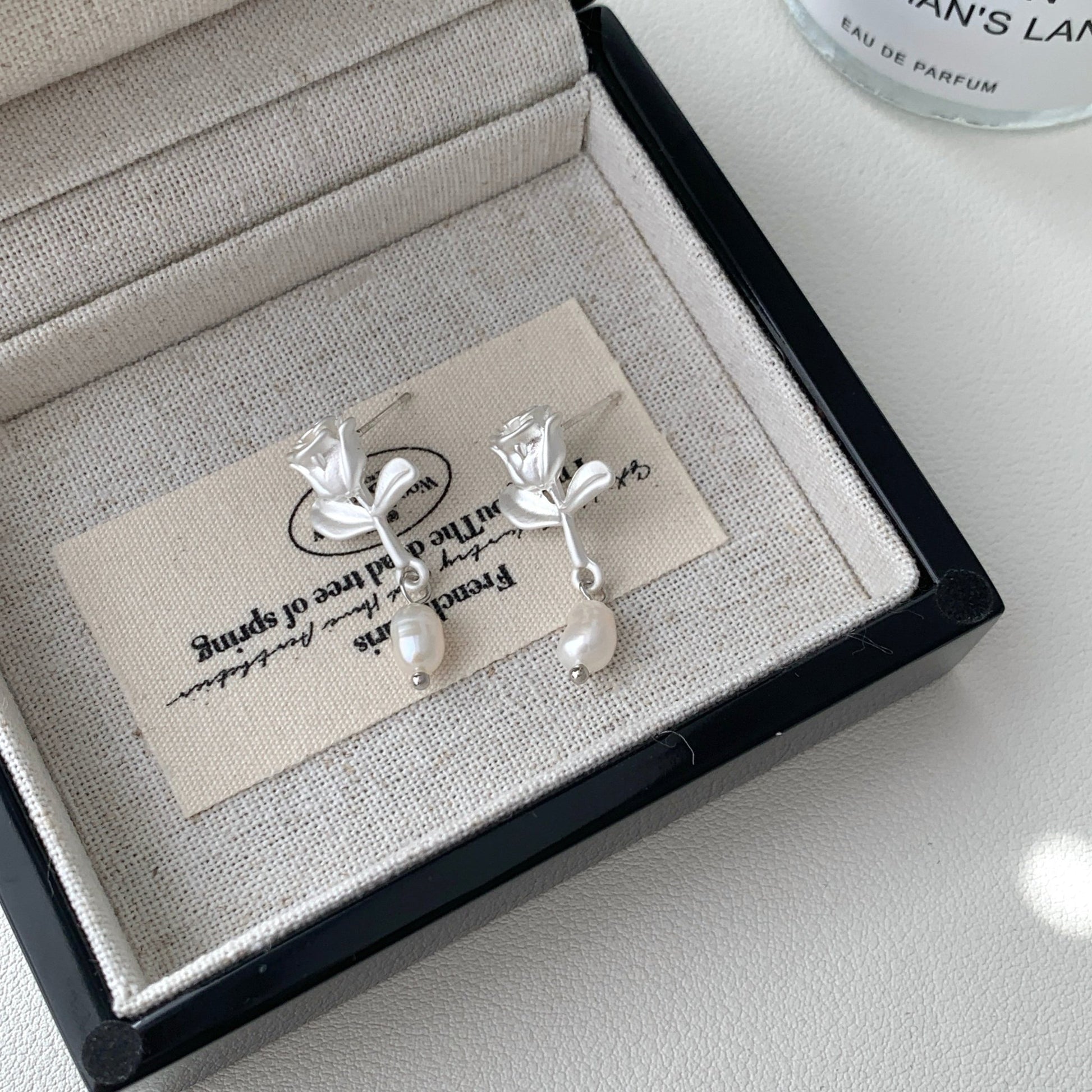 White Rose Pearl Earrings - Hypoallergenic - Abbott Atelier