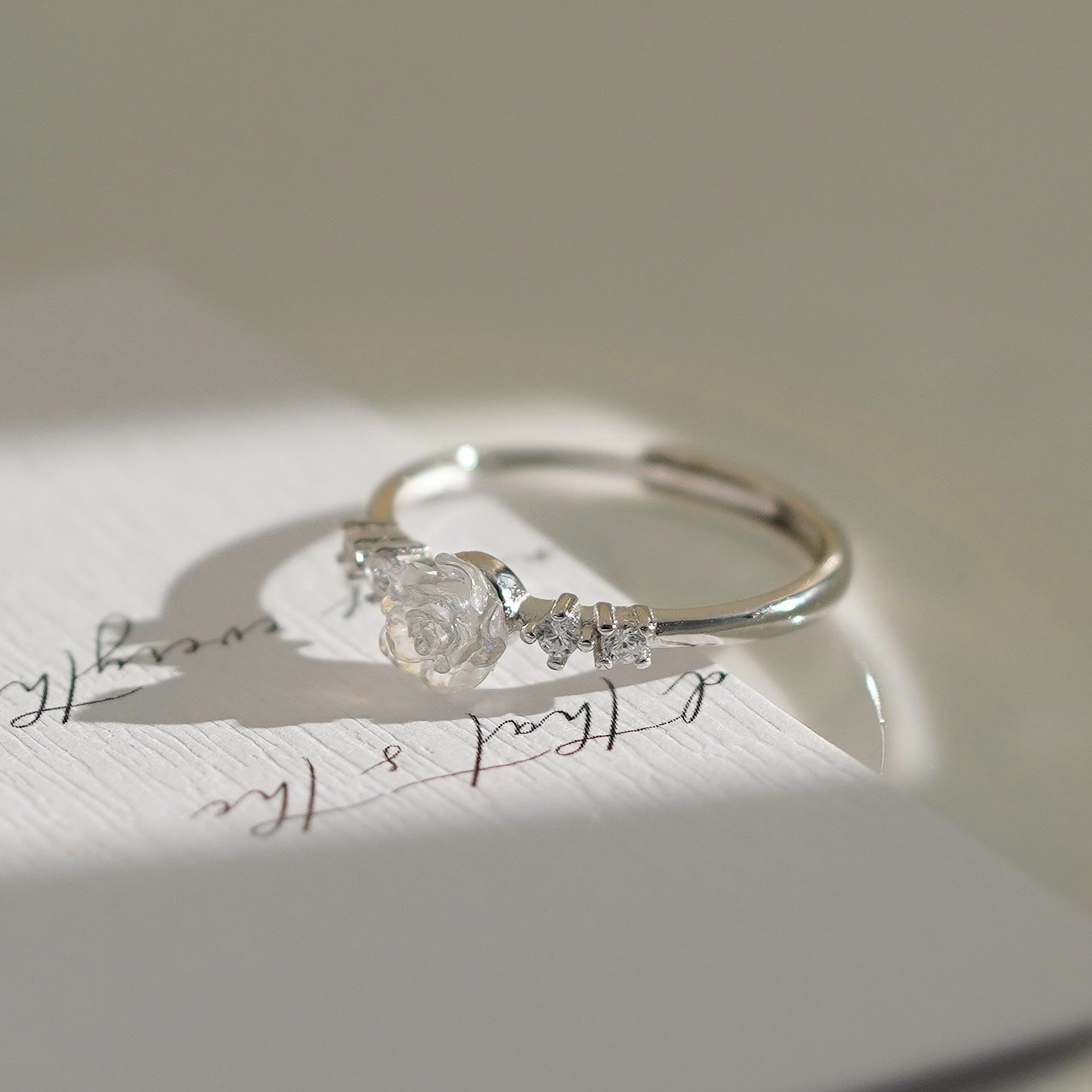 White Rose Ring (Solid Silver)