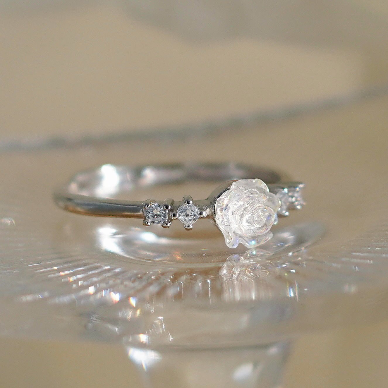 White Rose Ring (Solid Silver)