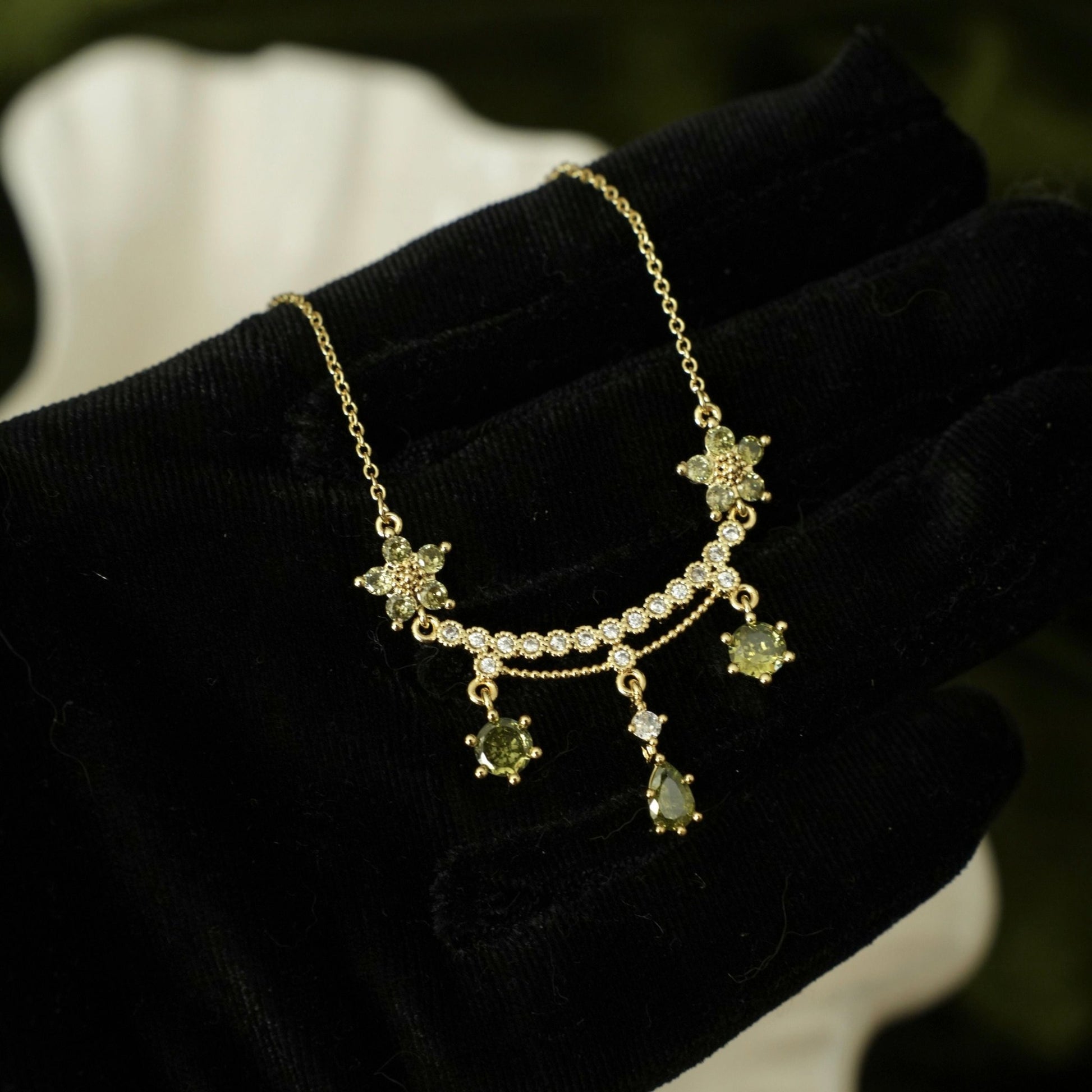 Wildflower Serenade Necklace in Green - Gold Plated - Abbott Atelier