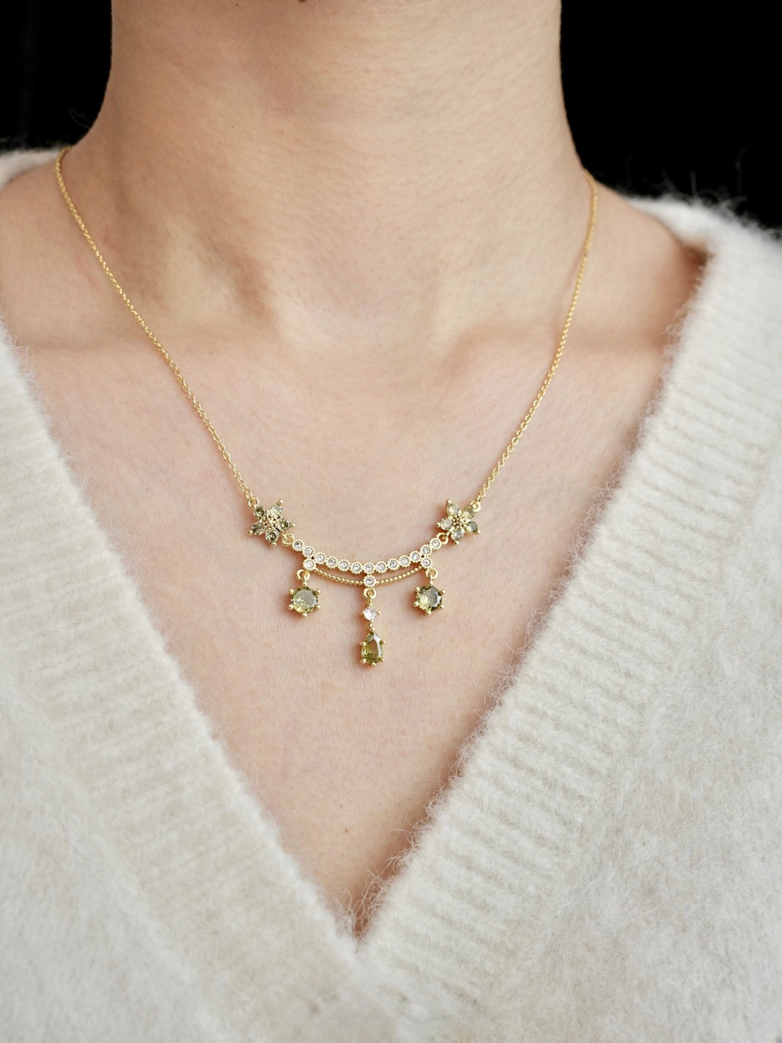 Wildflower Serenade Necklace in Green - Gold Plated - Abbott Atelier