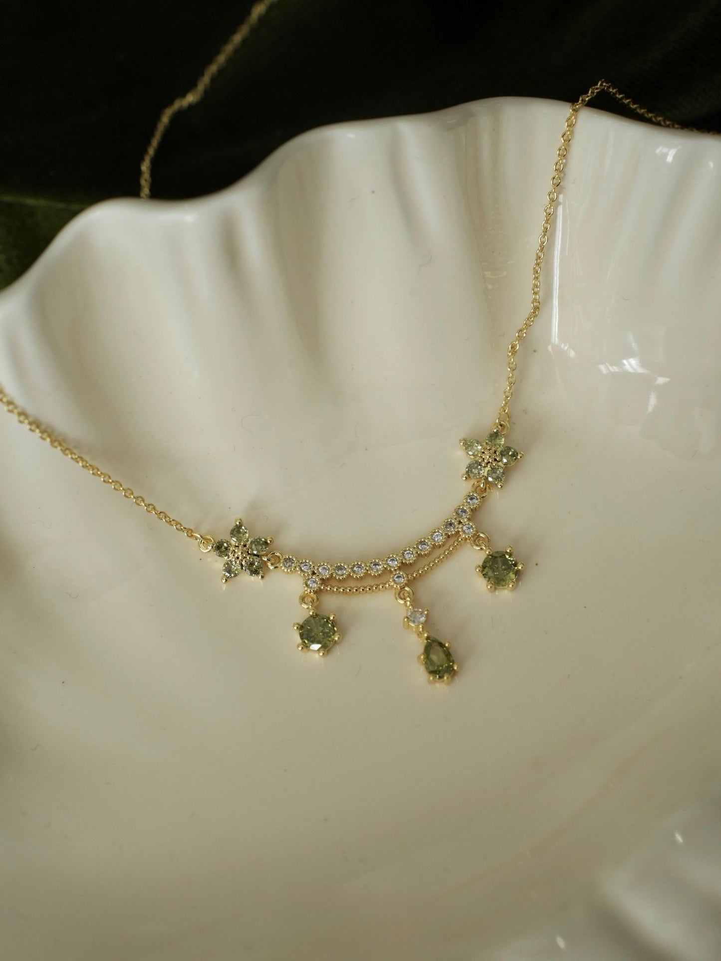Wildflower Serenade Necklace in Green - Gold Plated - Abbott Atelier