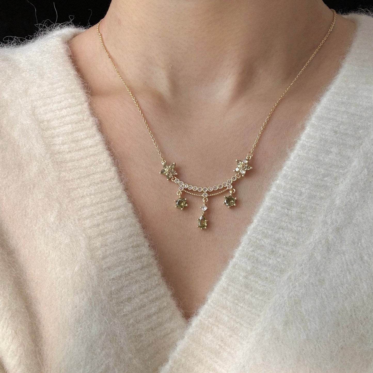 Wildflower Serenade Necklace in Green - Gold Plated - Abbott Atelier