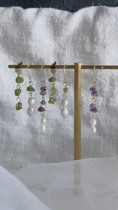 Green Quartz and Pearl Earrings (2 Styles)