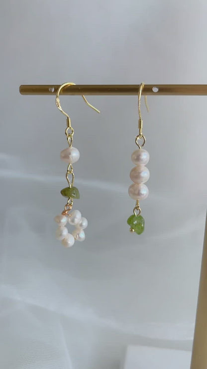 Green Quartz Pearl Earrings - Anya