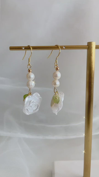 White Rose Earrings