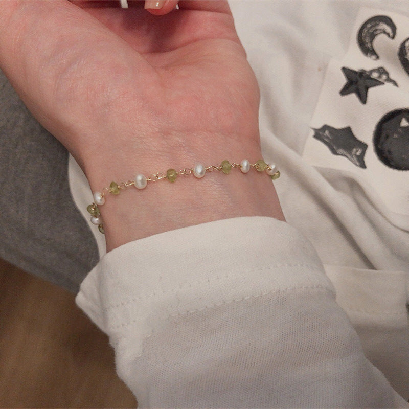 Pearl and Green Quartz Bracelet (Solid Silver)