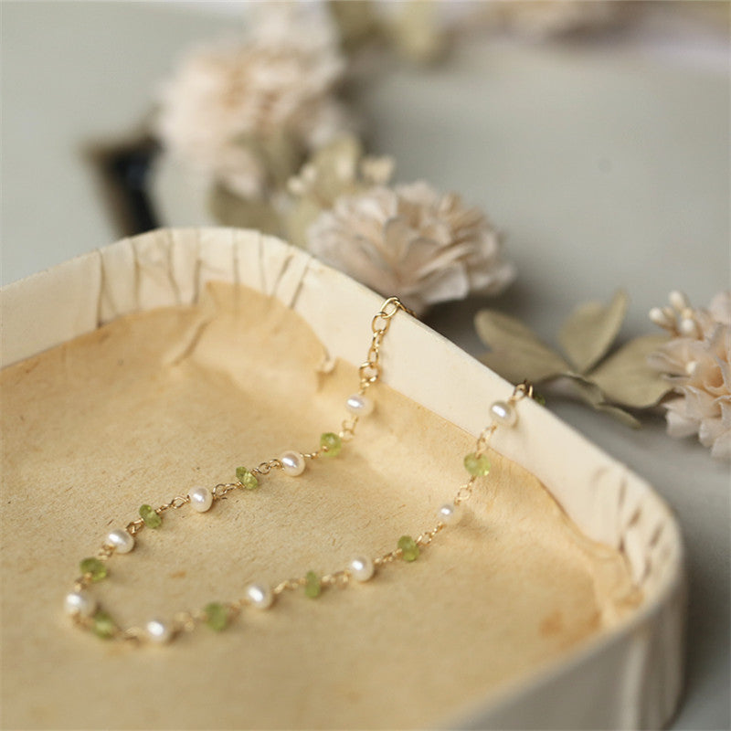 Pearl and Green Quartz Bracelet (Solid Silver)