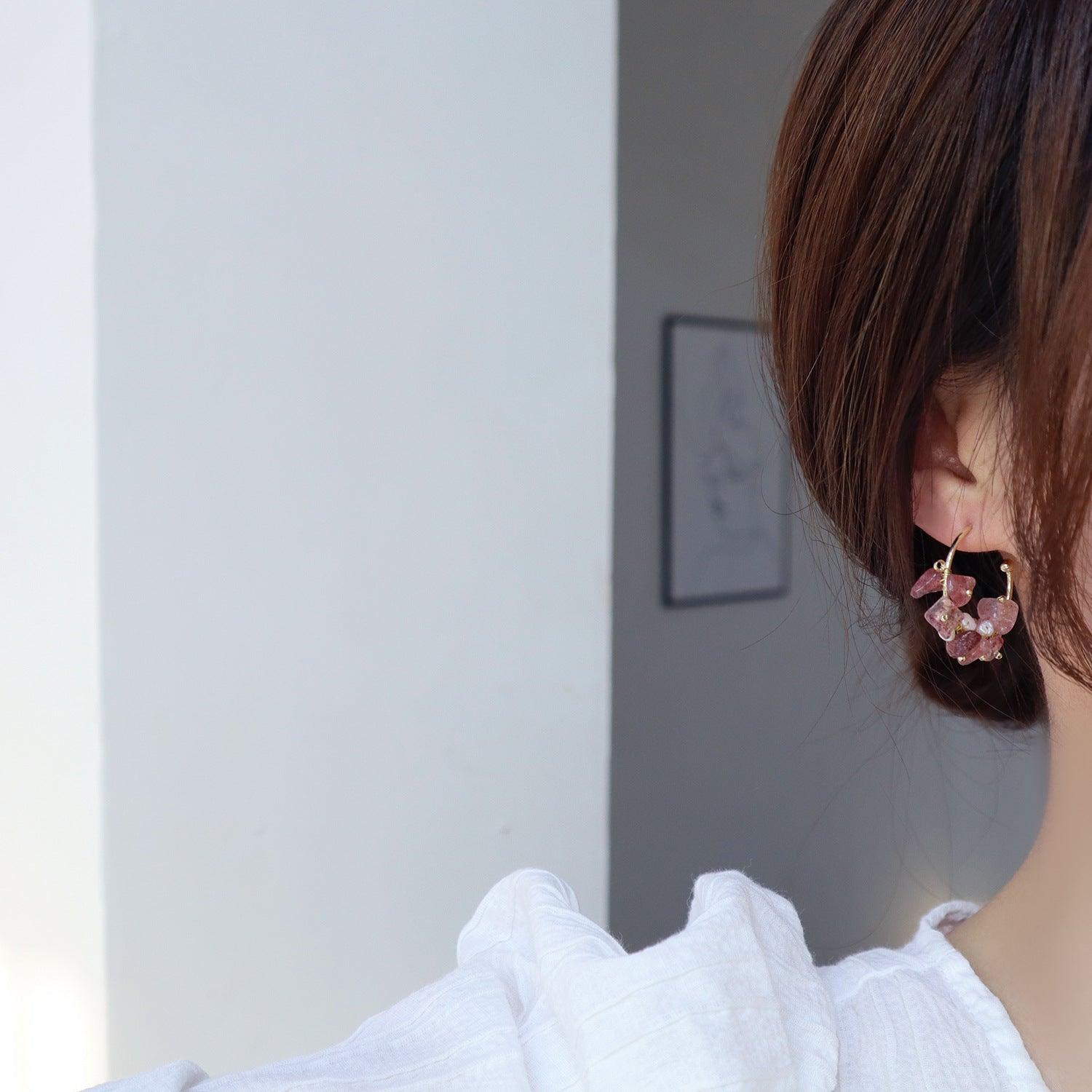 Rose Quartz Hoop Earrings - Abbott Atelier