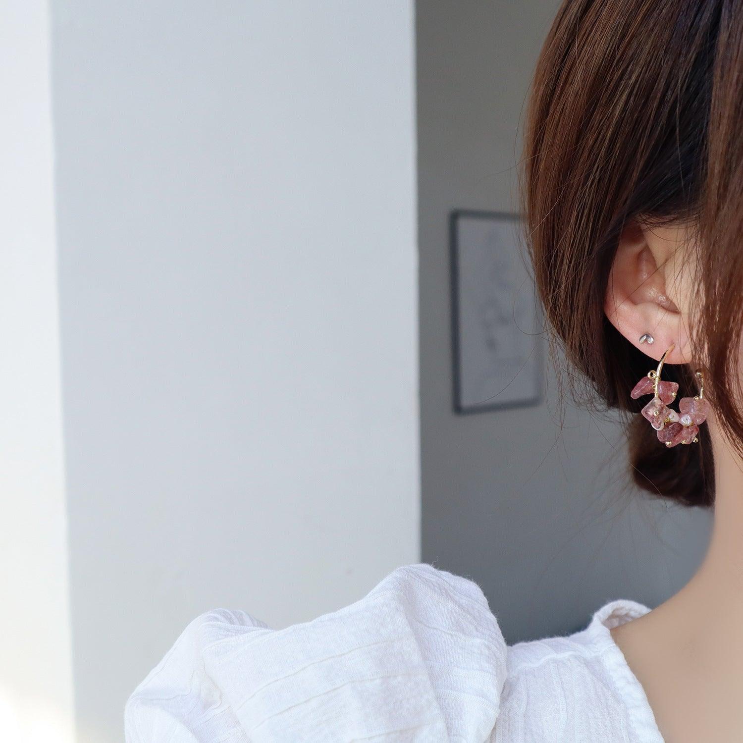 Rose Quartz Hoop Earrings - Abbott Atelier