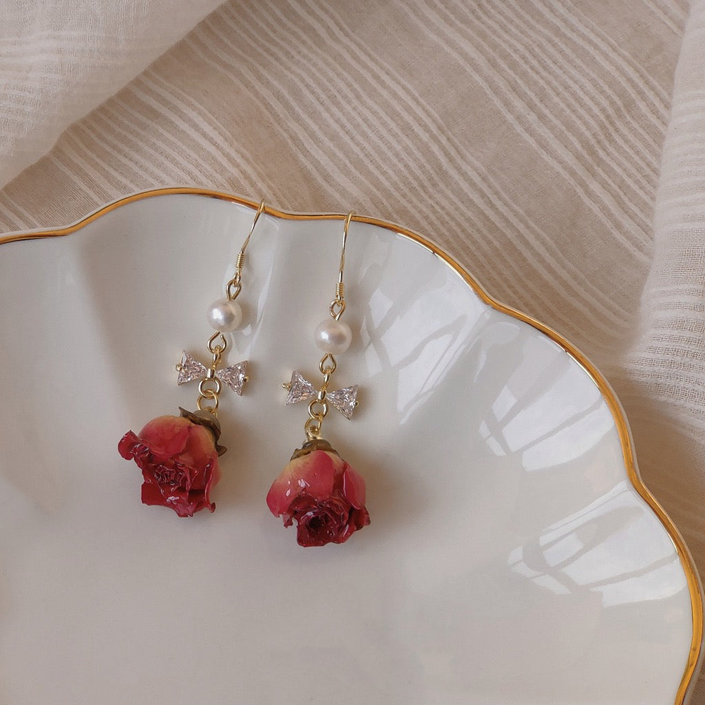 Red Rose Pearl Earrings