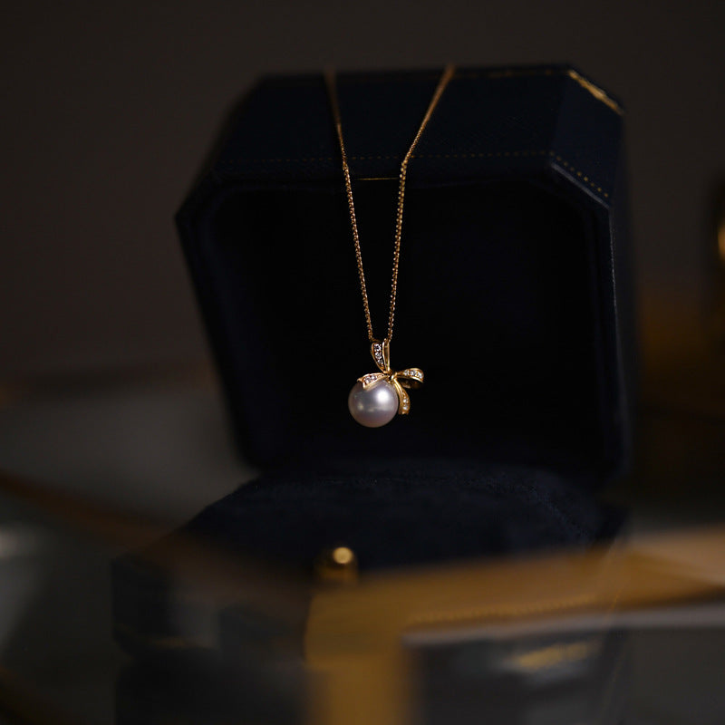 Bow Pearl Necklace (Solid Silver)
