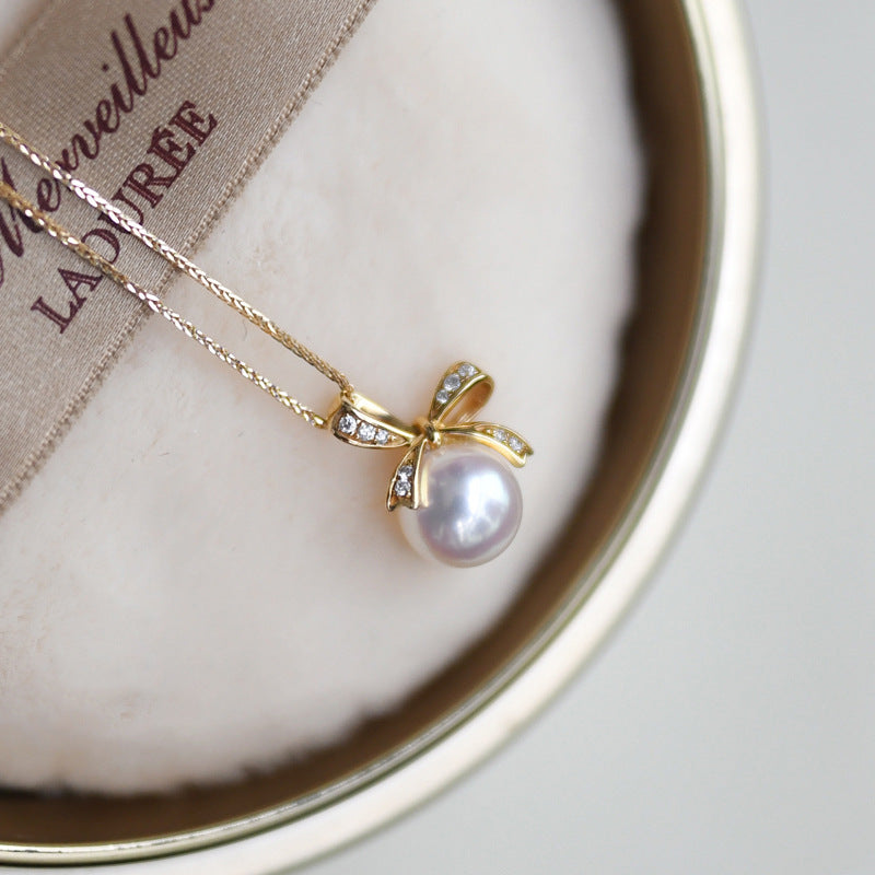 Bow Pearl Necklace (Solid Silver)