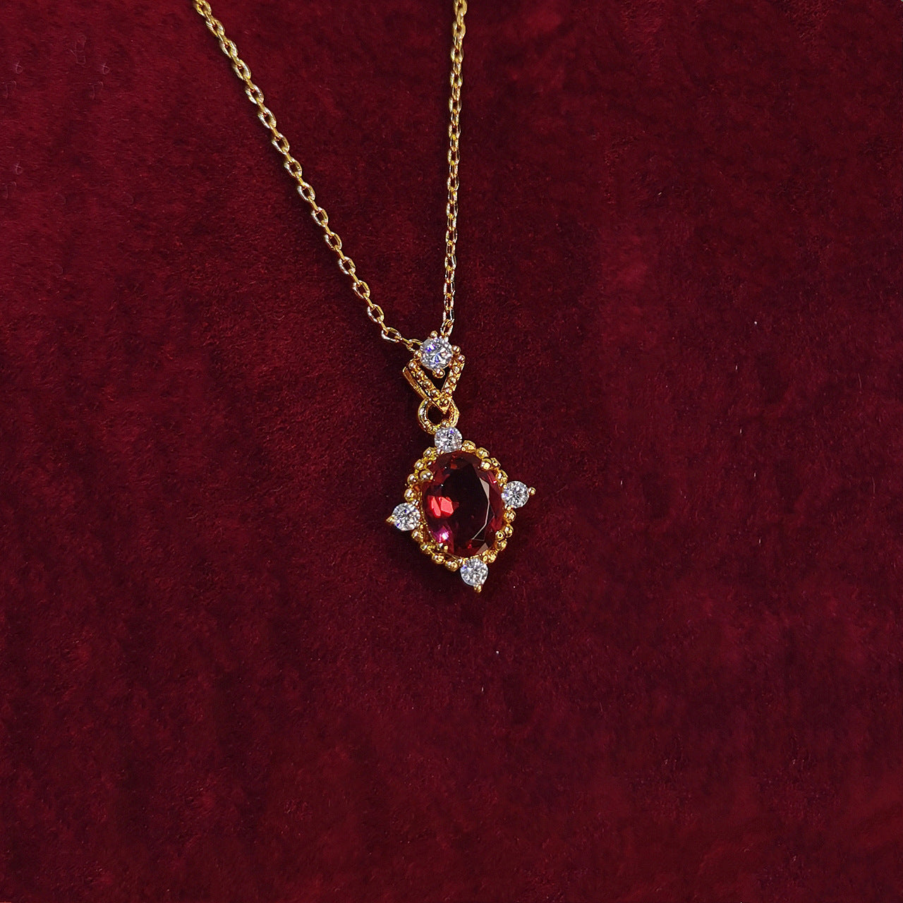 Baroque Ruby Necklace (Solid Silver)