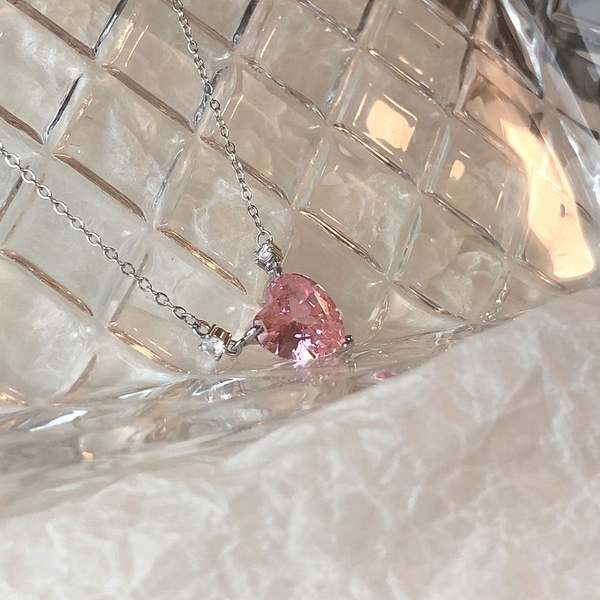 Pink Heart Necklace (Solid Silver)
