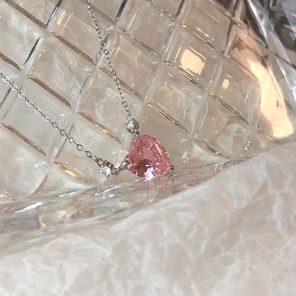 Pink Heart Necklace (Solid Silver)
