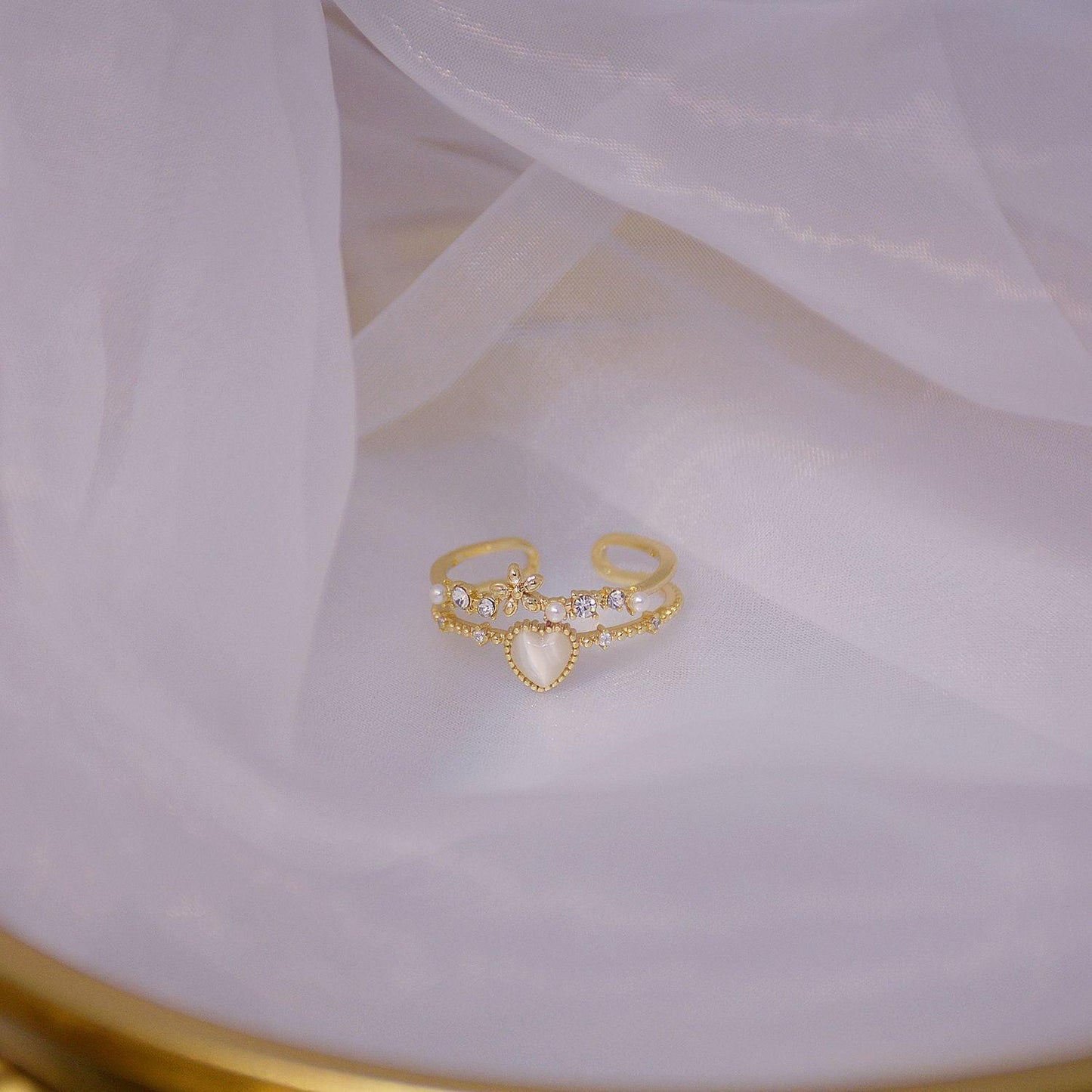 Floral Opal Heart Ring - Abbott Atelier