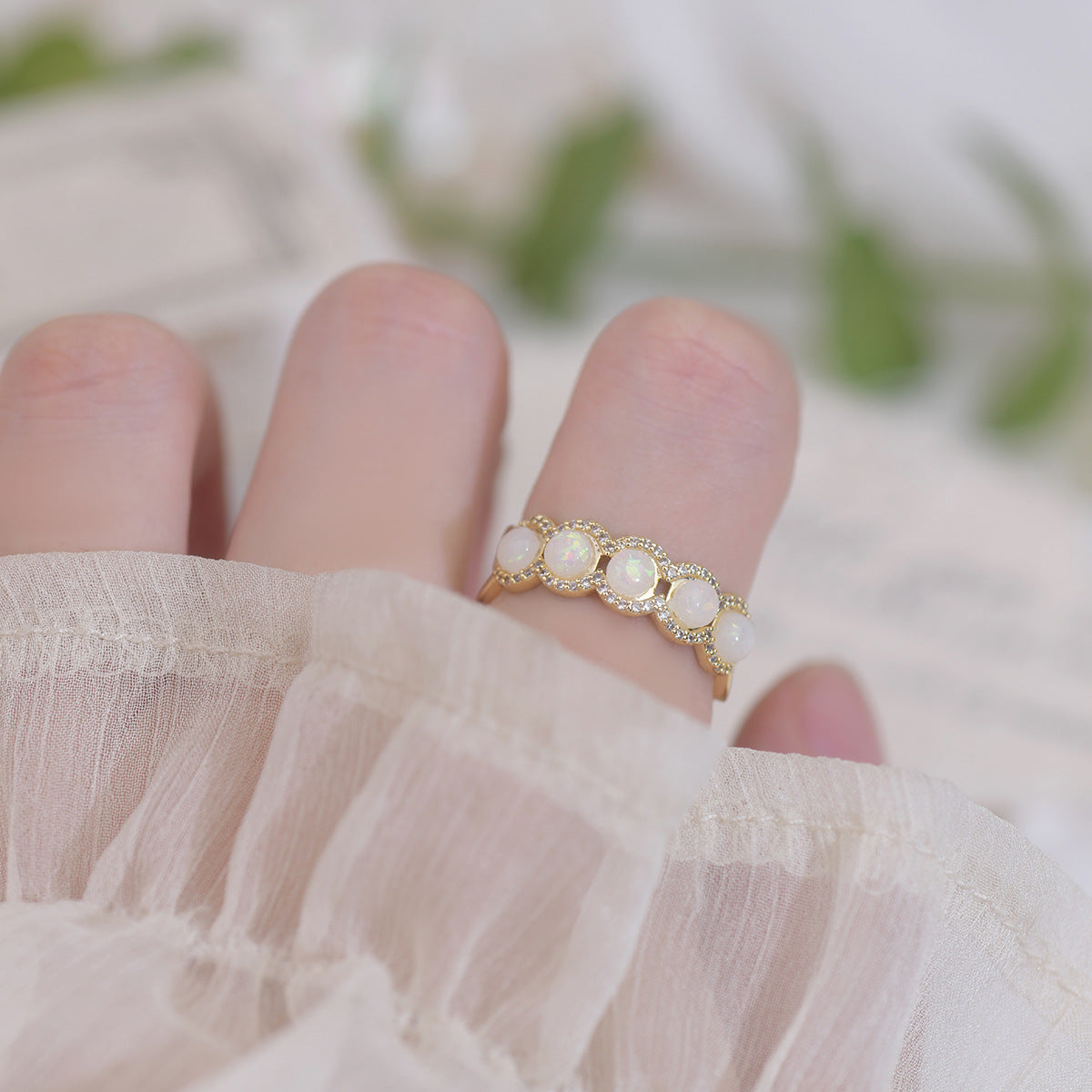 Opal Blossom Ring Set