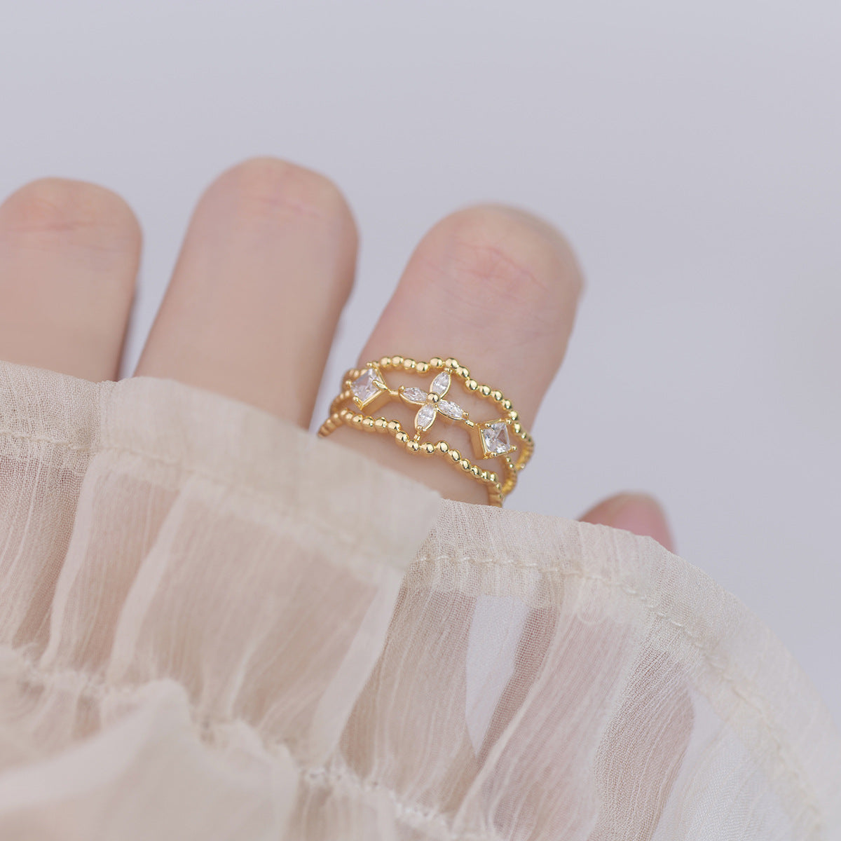 Opal Blossom Ring Set