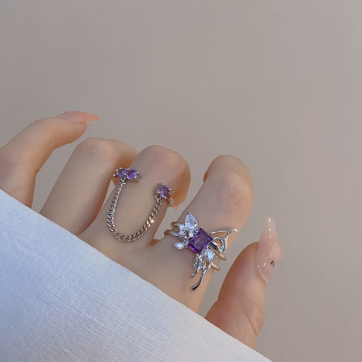 Purple Gem Ring Set