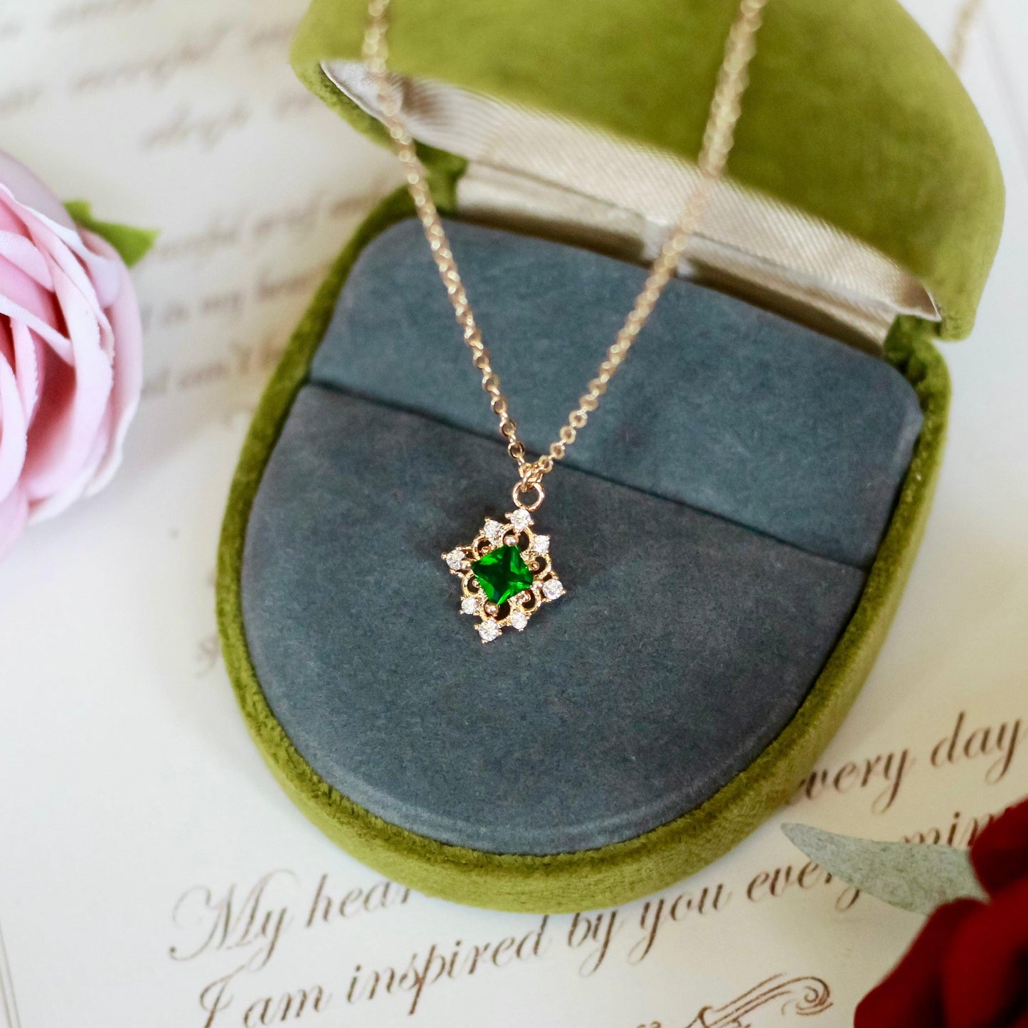 Baroque Emerald Necklace (Solid Silver) - Abbott Atelier