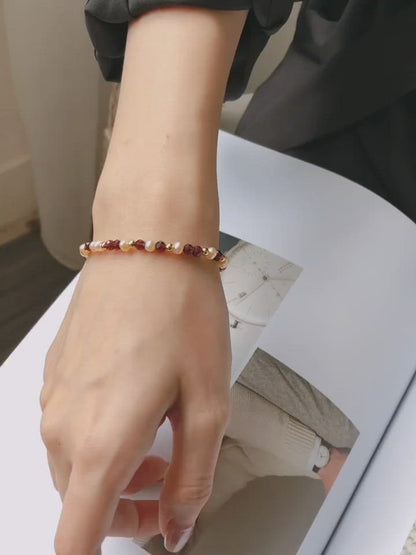 Garnet and Pearl Bracelet (Solid Silver)